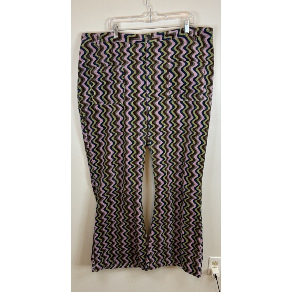 LUCY AND YAK Ziggy Zig Zag Flare Corduroy Pant Women 42 Organic Cotton Retro 70s